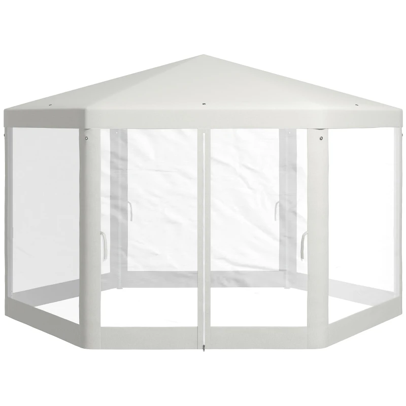 Outsunny Tenda Hexagonal 10 m² Estilo Aconchegante Aço Lacado Branco Poliéster 140 g/m² Impermeável