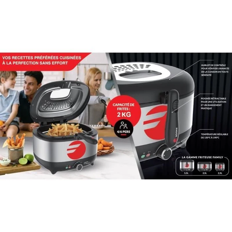 Friteuse électrique FAGOR - FG2310 - Capacité 3,5L - Jusqu'a 190°C - Filtre anti odeurs - 1800W