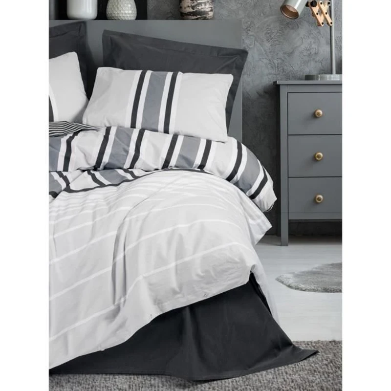 Parure de lit - 1 housse de couette 220 x 240 cm + 2 taies d'oreiller 60 x 60 cm - 100% coton renforcé - Anthracite