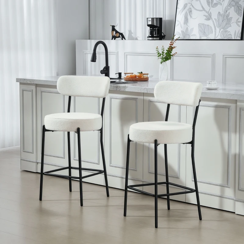 HOMCOM Conjunto de 2 Bancos de Bar com Encosto e Apoio para Os Pés Estilo Borreguito 49x52x95 cm Creme