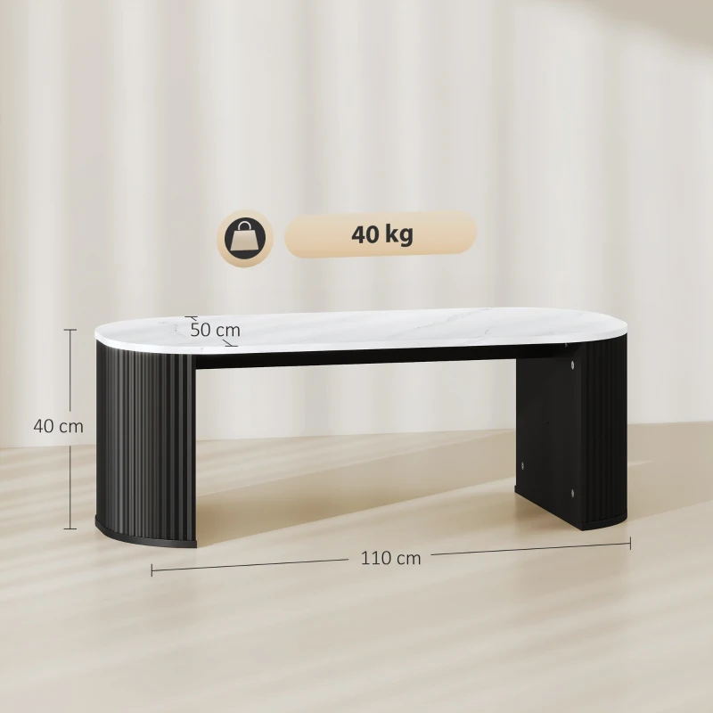 HOMCOM Mesa de Centro Oval 110x50x40 cm Efeito Mármore Cantos Arredondados Preto