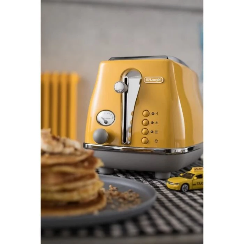 Grille-pain - DELONGHI - ICONA CAPITALS - 2 tranches - 900W - Chauffe viennoisseries - Jaune