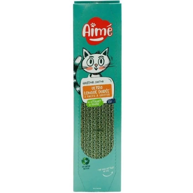 Griffoire en carton - AIMÉ - Pour Chat, Planche a Gratter Double face Super Résistant et Longue Durée, Senteur Herbe a Chat