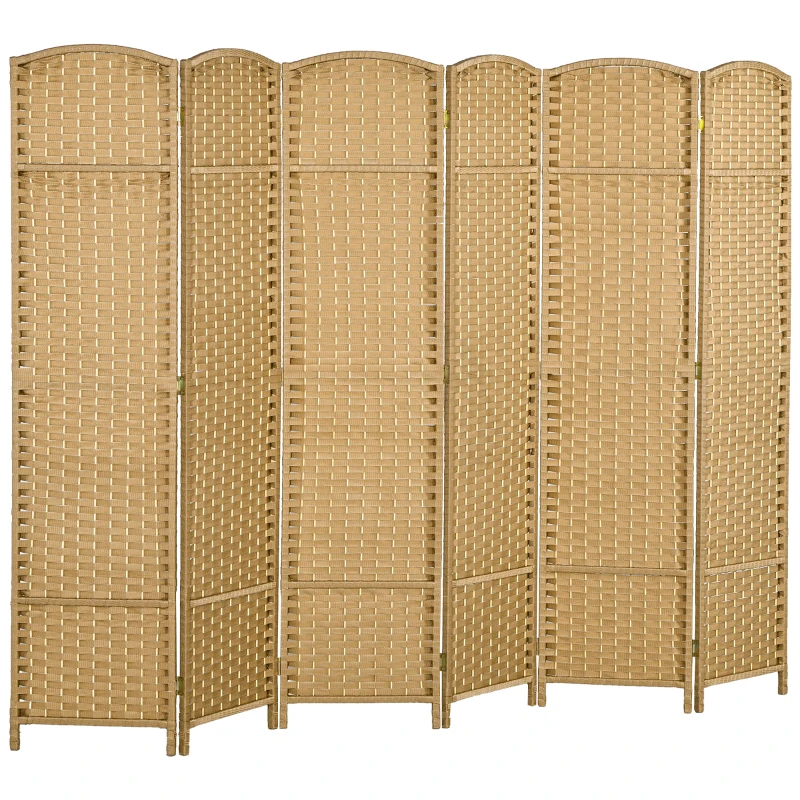 HOMCOM Biombo Interior em Madeira 6 Painéis 240x170 cm Separador de Ambientes Dobrável para Sala Quarto Natural