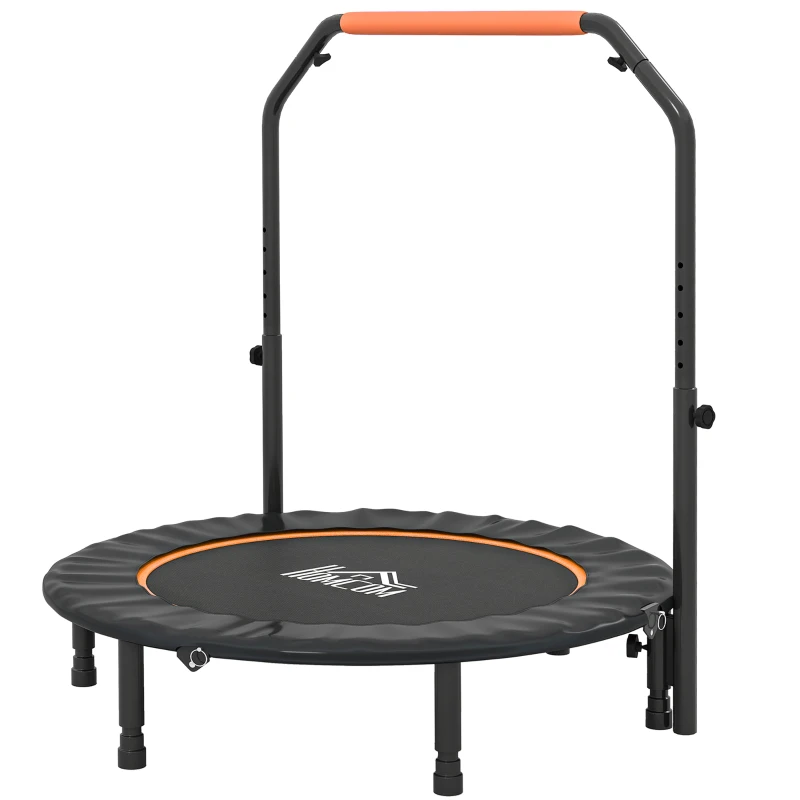 HOMCOM Cama Elástica Plegable Ø114 cm con Mango Ajustable Marco de Acero para Entrenamiento Piernas Cuerpo Naranja y Negro