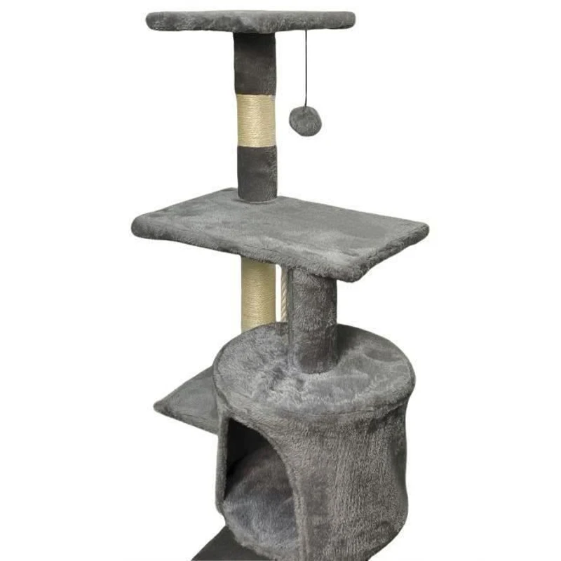 PALOMA Arbre a chat gris foncé 40 x 40 x 114cm -  3 plateformes, 1 corde, 1 niche , poteaux a griffer