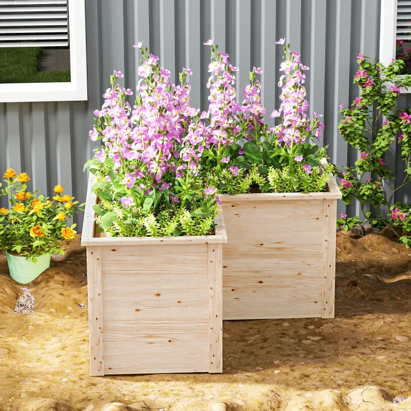 Outsunny Canteiro Elevado em L 120x120x62 cm Madeira de Pinho Fundo Aberto Cor Natural