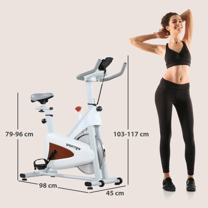 SPORTNOW Bicicleta Estática Silenciosa com Assento e Resistência Ajustáveis Monitor LCD Branco