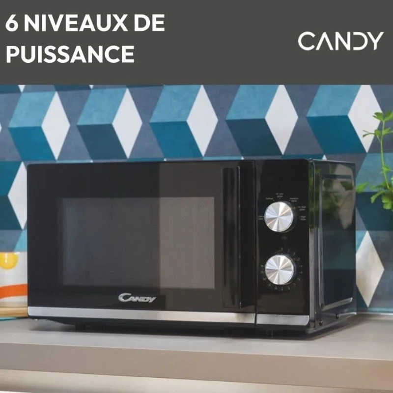 Micro-ondes Candy Moderna CMW20TNMB 700 W 20L Noir - Fonction Décongélation - Plateau Tournant en Verre - 6 Niveaux de Puissance