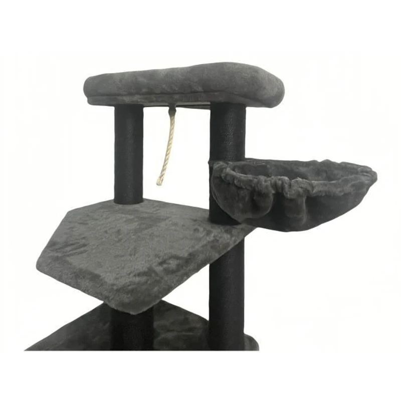 GUILY Arbre a chat stable - Idéal chats taille moyens - 50 x 50 x 141 cm - Gris foncé - 2 plateformes, 1 perchoir, 1 cabane, 1 rampe