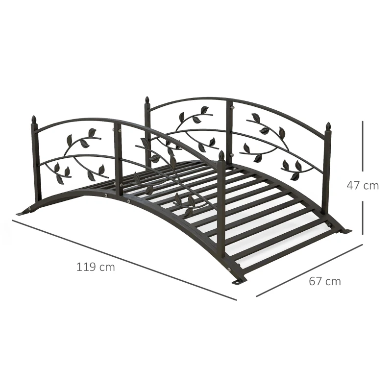 Outsunny Ponte de Jardim Arqueada 119x67x47 cm Aço Preto com Guarda-Corpos Decorativos