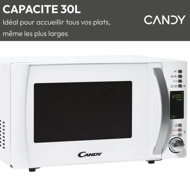 Micro-ondes Candy Essenza CMXW30DW 900W 30L Digital Blanc - Fonction Décongélation - 5 Niveaux de Puissance - 10 Menus Auto