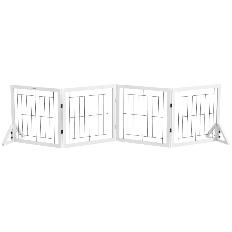 PawHut Barreira para Cães Barreira Dobrável de 4 Painéis 280x44x70 cm Branco