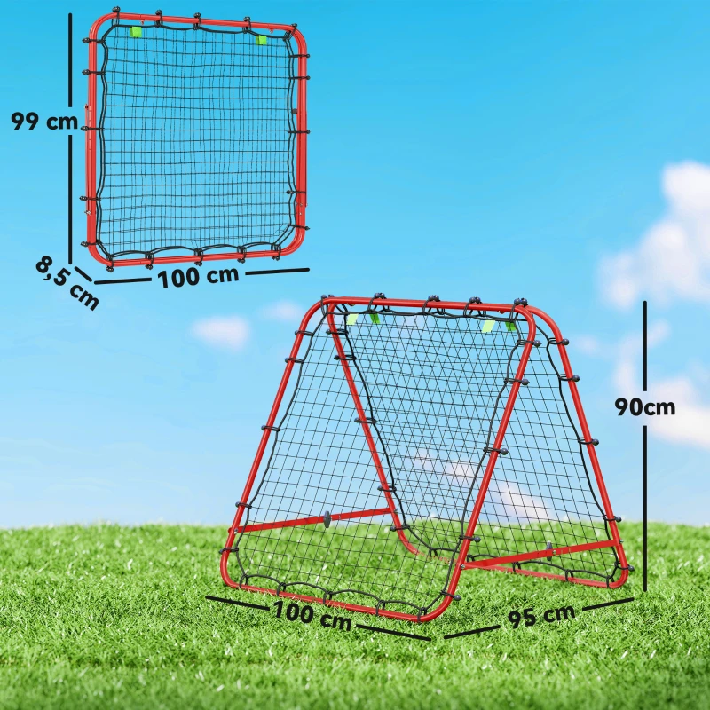 HOMCOM Rede de Rebote Dobrável para Treino Desportivo Ajustável em 5 Níveis de Ângulo com Tubo de Aço 100x95x90 cm Vermelho