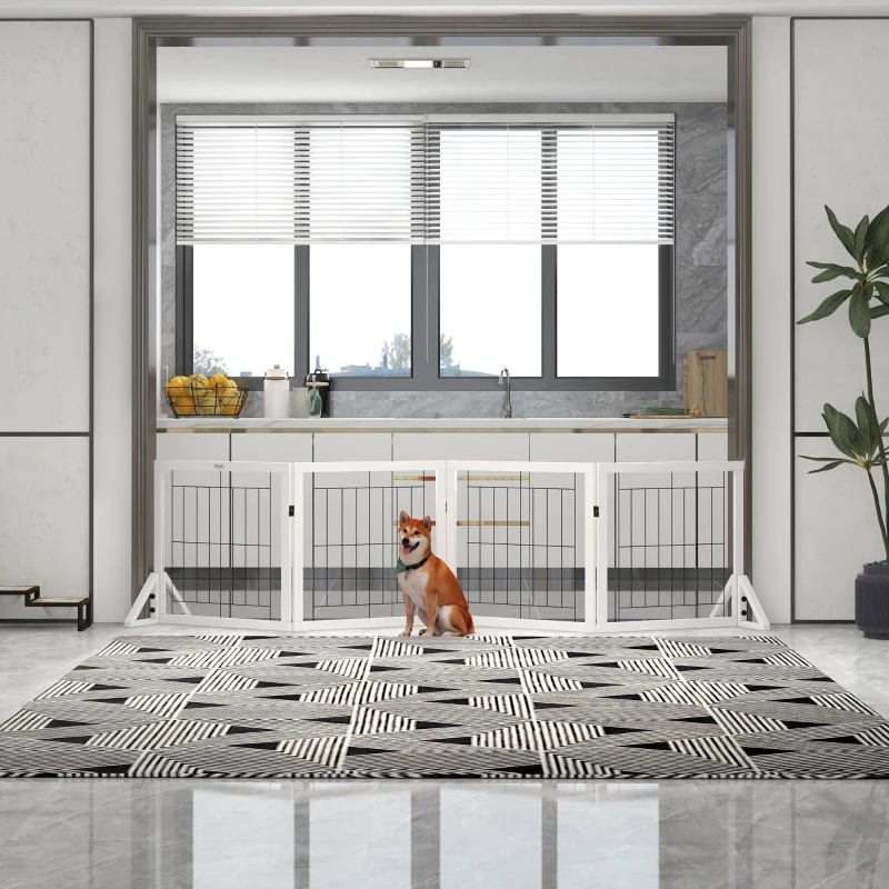 PawHut Barreira para Cães Barreira Dobrável de 4 Painéis 280x44x70 cm Branco