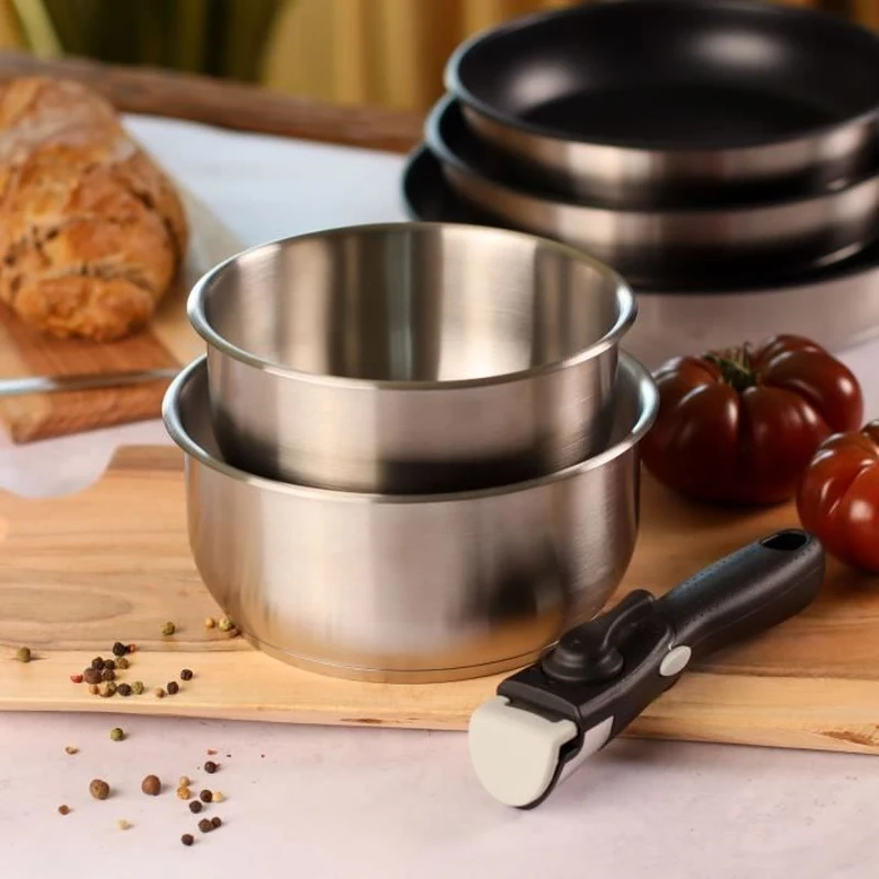 Batterie de cuisine - Induction - MENASTYL - 7930018 - Inox - 6 pieces - Poignée amovible - Gris