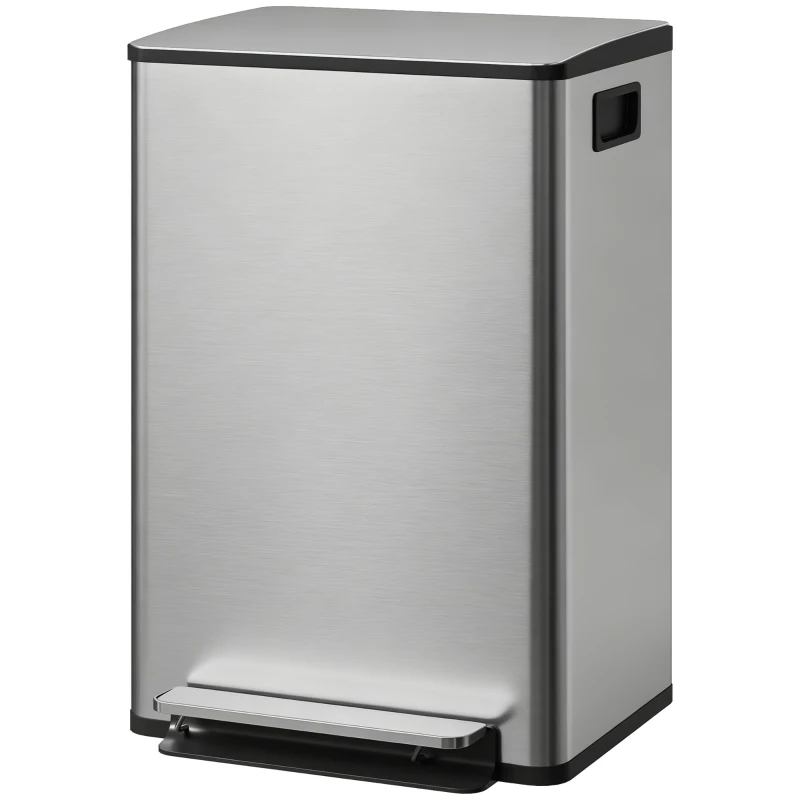 HOMCOM Balde de Lixo de Cozinha com 50 L Pedal Balde Removível Tampa de Fecho Suave 41,7x36,6x62 cm Prata
