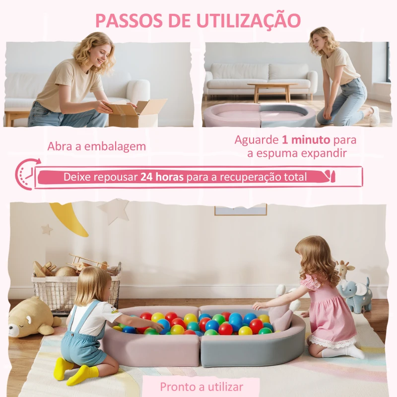 AIYAPLAY Sofá para Crianças com Almofada em Forma de Coroa Dobrável em Cama e Zona de Brincadeiras 116x61x14 cm Rosa e Azul Acinzentado