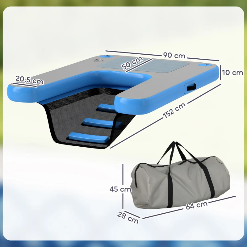 Pawhut Rampa Inflável para Bote para Cães Plataforma Flutuante para Esportes Náuticos 120x90x10 cm Azul e Cinza