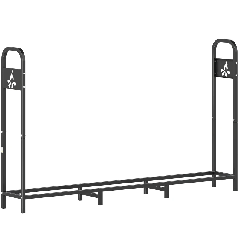 Outsunny Suporte Metálico para Lenha 199x30x121 cm Suporte para Lenha de Exterior com Estrutura de Aço Pés Extra Preto