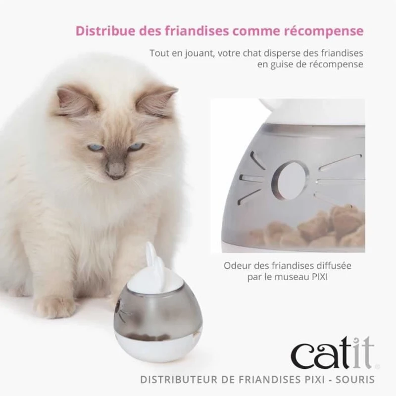 Distributeur de friandises pour chat - CATIT - PIXI - Design oreilles de souris - Blanc