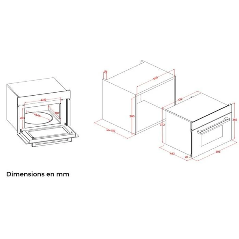 Four a micro-ondes encastrable  -  CONTINENTAL EDISON - 1450 W - 34 L -Combiné  Gril - CEMO34CEB3 - 59,5 x 38,3 x 49,2 cm - Noir