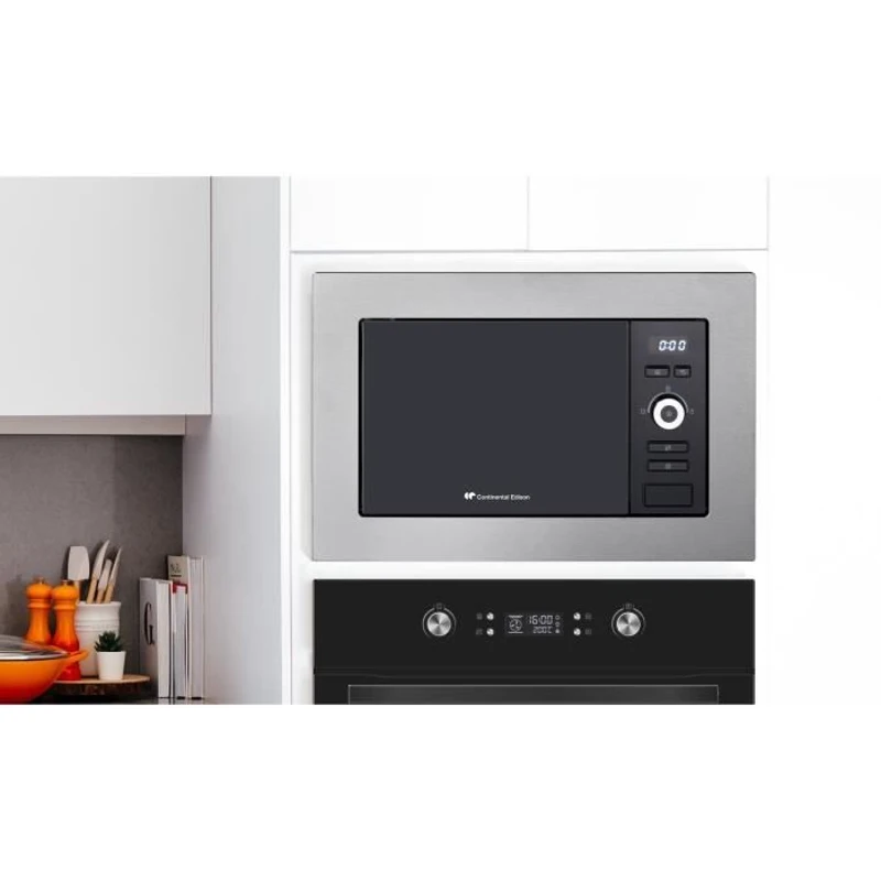 Four micro-ondes encastrable CONTINENTAL EDISON MO20IXES Noir et Inox L59,5 x 38,8 x P34,5 cm 20L