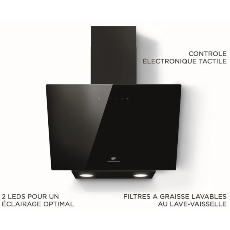 Hotte décorative noire - A - CONTINENTAL EDISON CEHD6065B - L60 cm