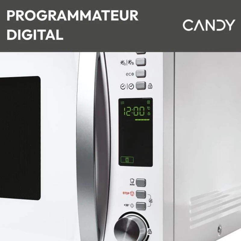 Micro-ondes Candy Essenza CMXW30DW 900W 30L Digital Blanc - Fonction Décongélation - 5 Niveaux de Puissance - 10 Menus Auto