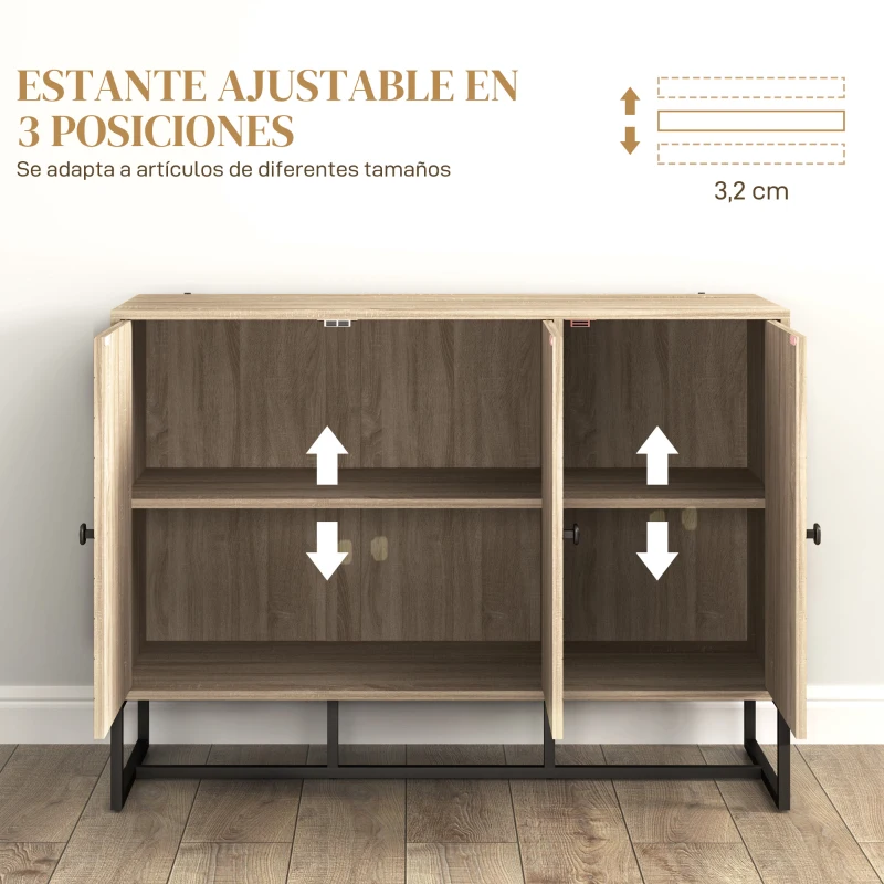 HOMCOM Aparador de Salón con 3 Puertas con Diseño Chevron Estantes Ajustables Patas de Acero 108x40x80 cm Roble