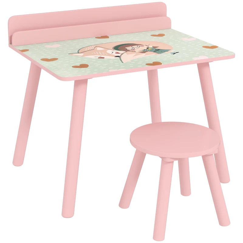 AIYAPLAY Kindertisch-Set mit Stuhl und Bücherhalter – Bären-Design, 3–8 Jahre, Rosa