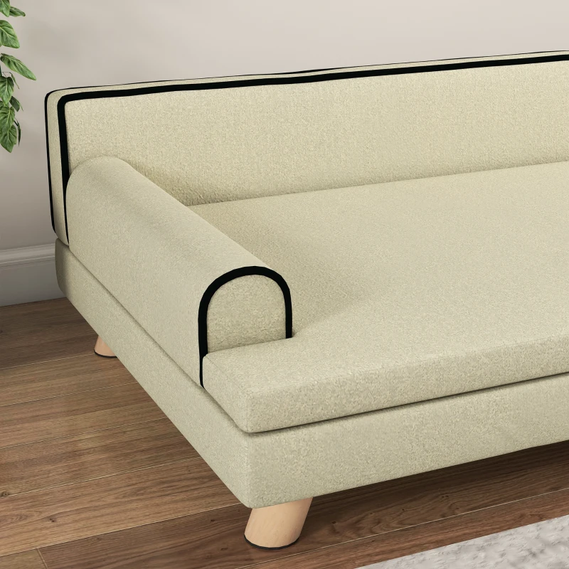 PawHut Sofá para Cães e Gatos Estilo Escandinavo com Almofada Confortável Removível 100x62x32 cm Bege