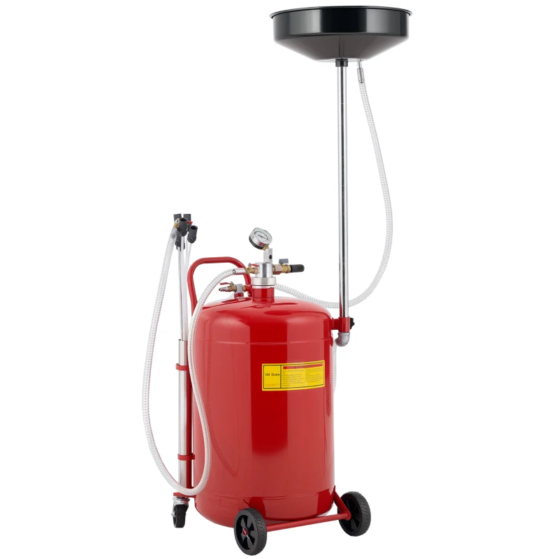 HOMCOM Recuperador de Óleo Usado 80 L Altura Ajustável 101-141 cm Carrinho com Rodas e Alça Vermelho