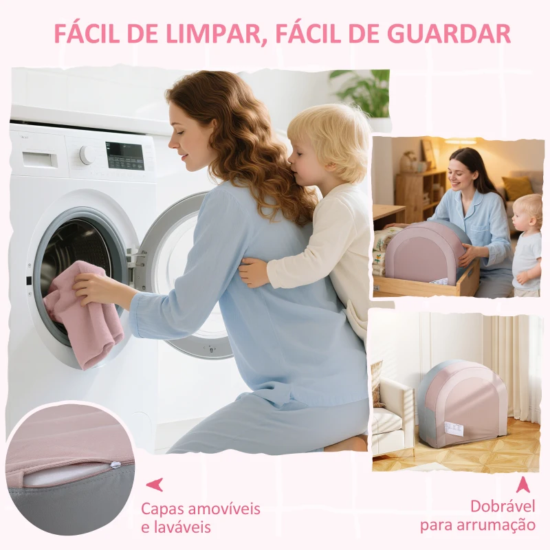 AIYAPLAY Sofá para Crianças com Almofada em Forma de Coroa Dobrável em Cama e Zona de Brincadeiras 116x61x14 cm Rosa e Azul Acinzentado
