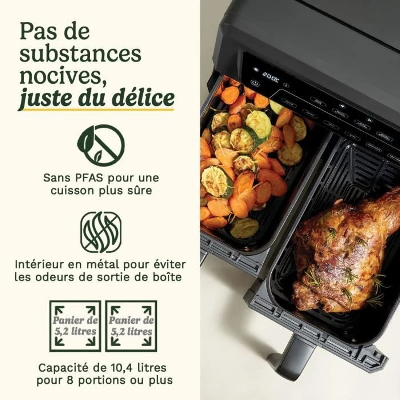 Friteuse sans huile CUISINART - Airfryer AFD10XBLE - Capacité 10,4L - Double cuves - Noir - 2400W
