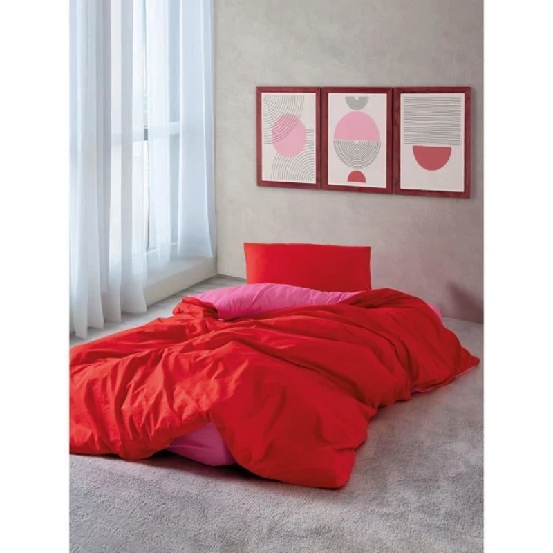 Parure de lit - 1 housse de couette 220 x 240 cm + 2 taies d'oreiller 60 x 60 cm - 100% coton renforcé - Rouge