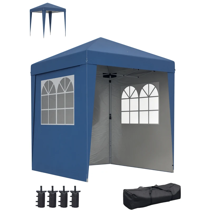 Outsunny Gazebo Pop-Up Dobrável 2x2 m Altura Regulável 3 Paredes Uv30+ Azul Escuro