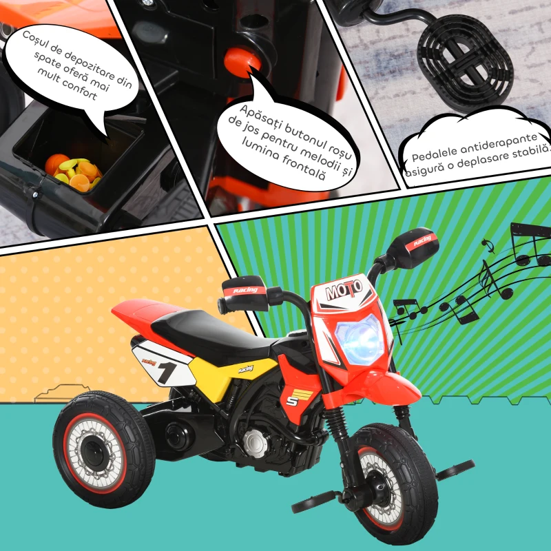 Homcom Tricicleta Copii 18–36 Luni – Stil Motocicleta cu Lumini & Sunete