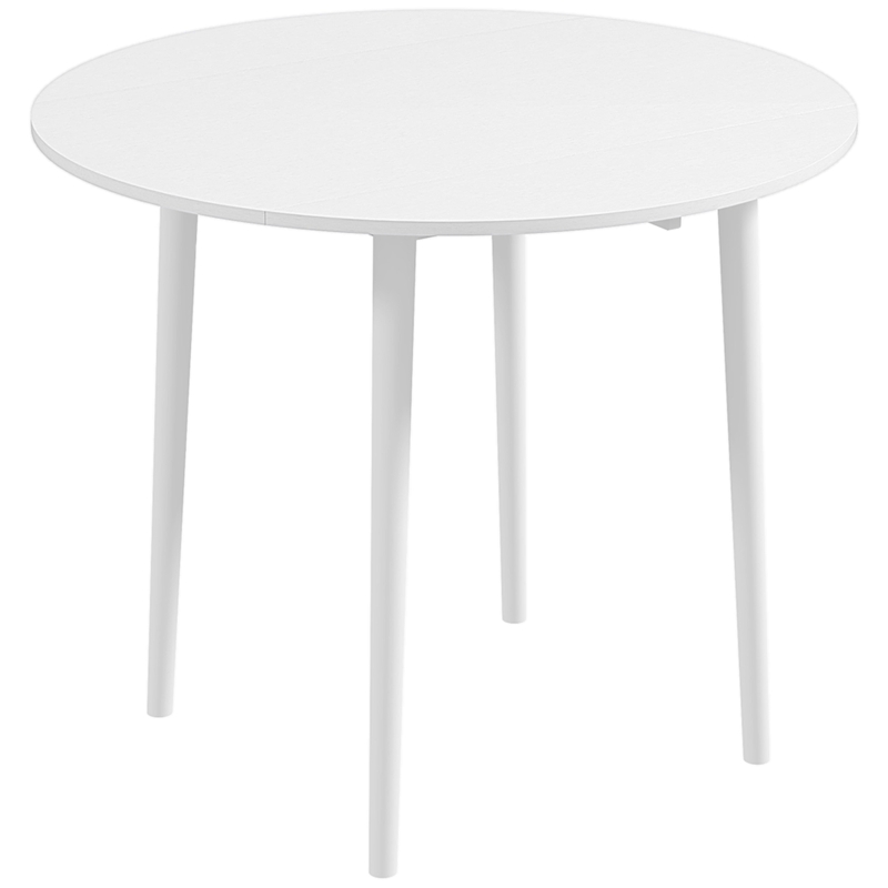 HOMCOM Mesa de Jantar Dobrável com 2 Abatentes Redonda Extensível Ø89xa73,5 cm para 4 Pessoas Branco