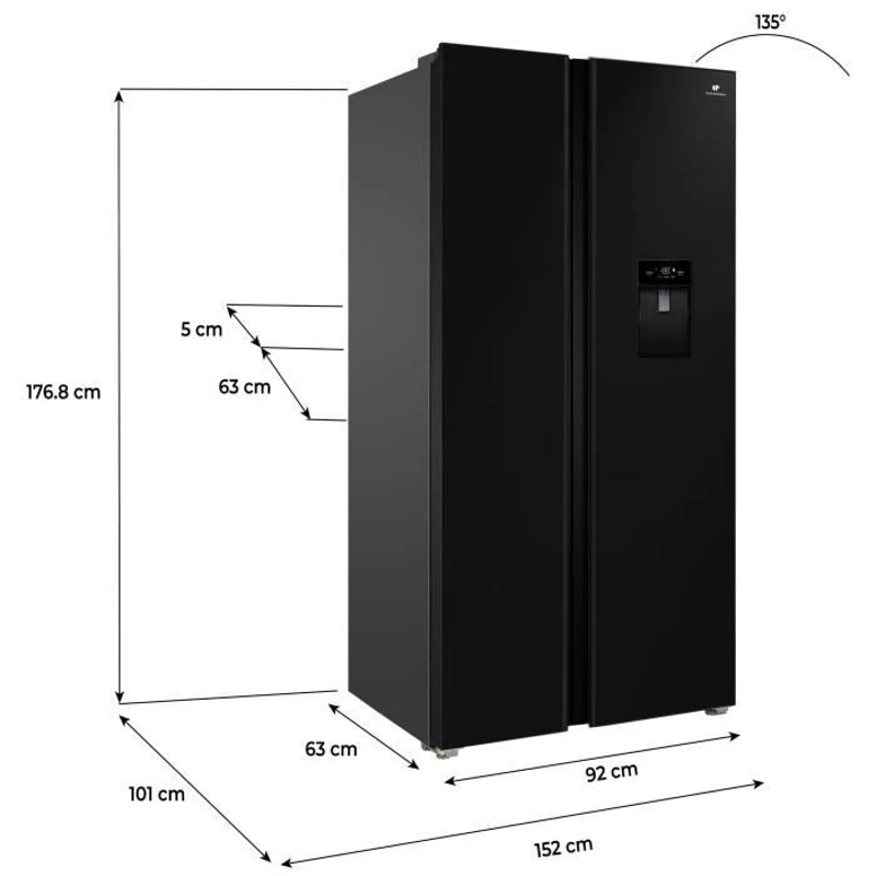 Réfrigérateur américain - CONTINENTAL EDISON - CERA505NFBD - 503 L - Total No Frost (Sans givre) - Classe D - L92 x H177 cm - Noir
