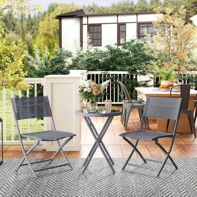 Outsunny Conjunto Bistrô Dobrável 3 Peças 2 Cadeiras + Mesa Redonda Cinza