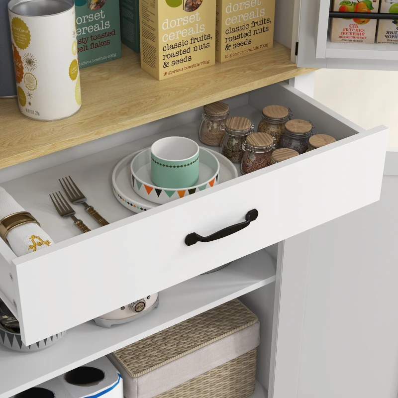 HOMCOM Armário de Cozinha Alto 4 Portas com Gaveta e Prateleiras Ajustáveis — 76,5 x 40 x 181 cm, Branco