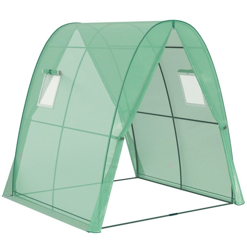 Outsunny Bogen-Gewächshaus mit Sandsäcken und Kunststoff-Abdeckung, 2 Rolltüren, Netzfenster, tragbar, 1,8 x 1,8 x 2 m, Grün