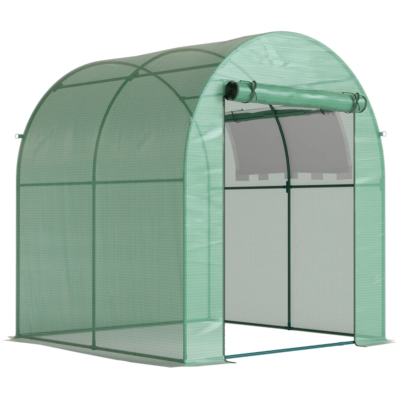 Outsunny Walk in Polytunnel Greenhouse, Green House for Garden with Roll-up Window and Door, 1.8 x 1.8 x 2 m, Green