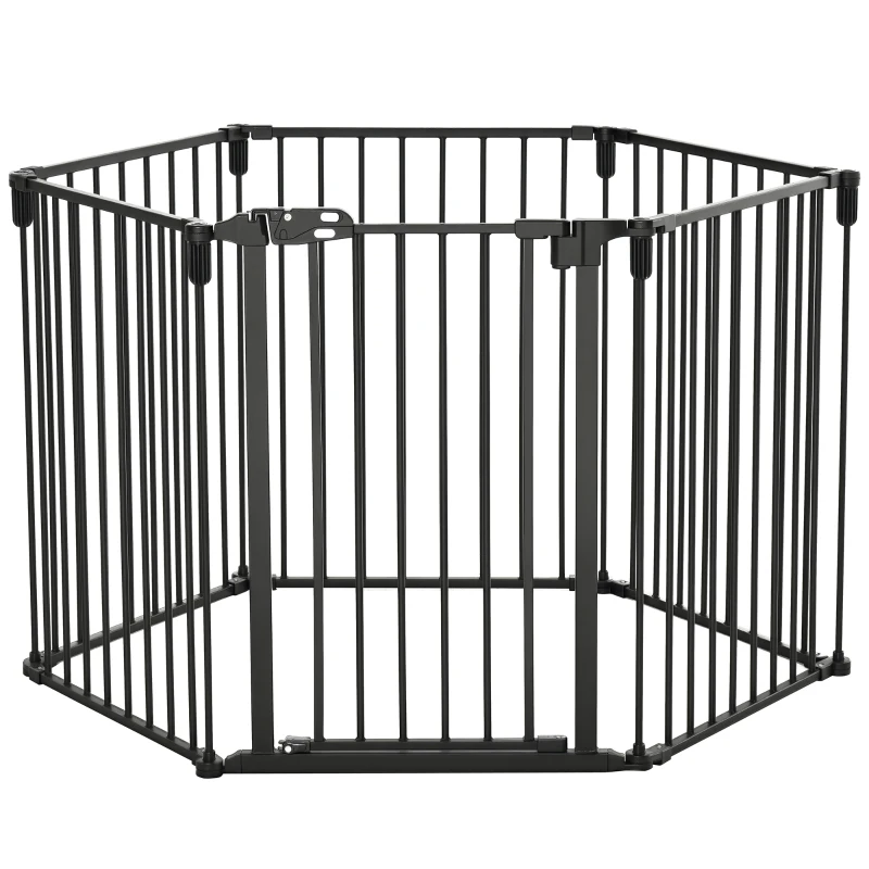 PawHut Parque para Cães de 6 Painéis Dobrável com Porta 362,5x76 cm Preto