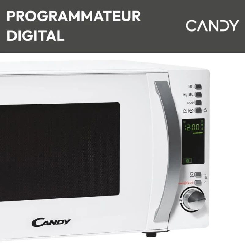 Micro-ondes Candy Timeless CMXW20DW 700W 20L Digital Blanc - Fonction Décongélation - 5 Niveaux de Puissance - 10 Menus Auto