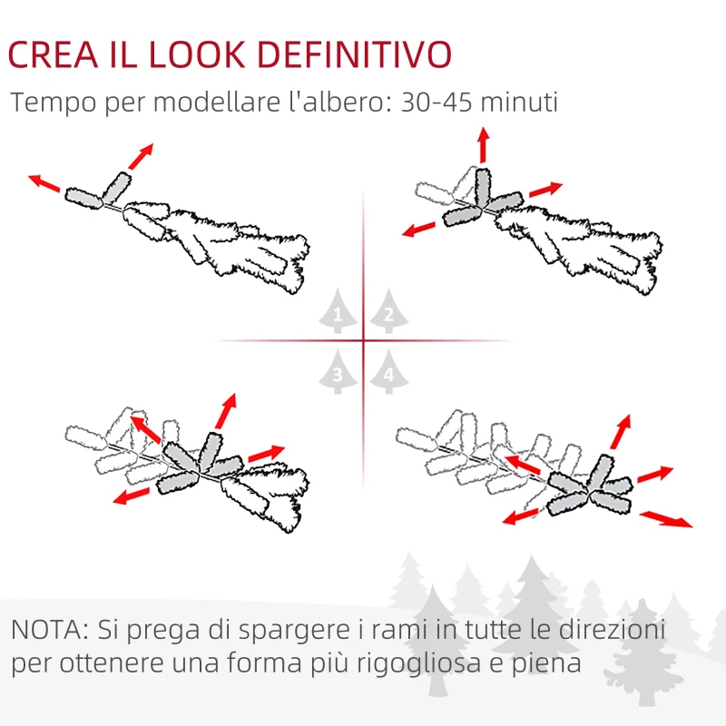HOMCOM Albero di Natale Innevato Alto 225 cm con 980 Rami, Pigne e Base in Acciaio