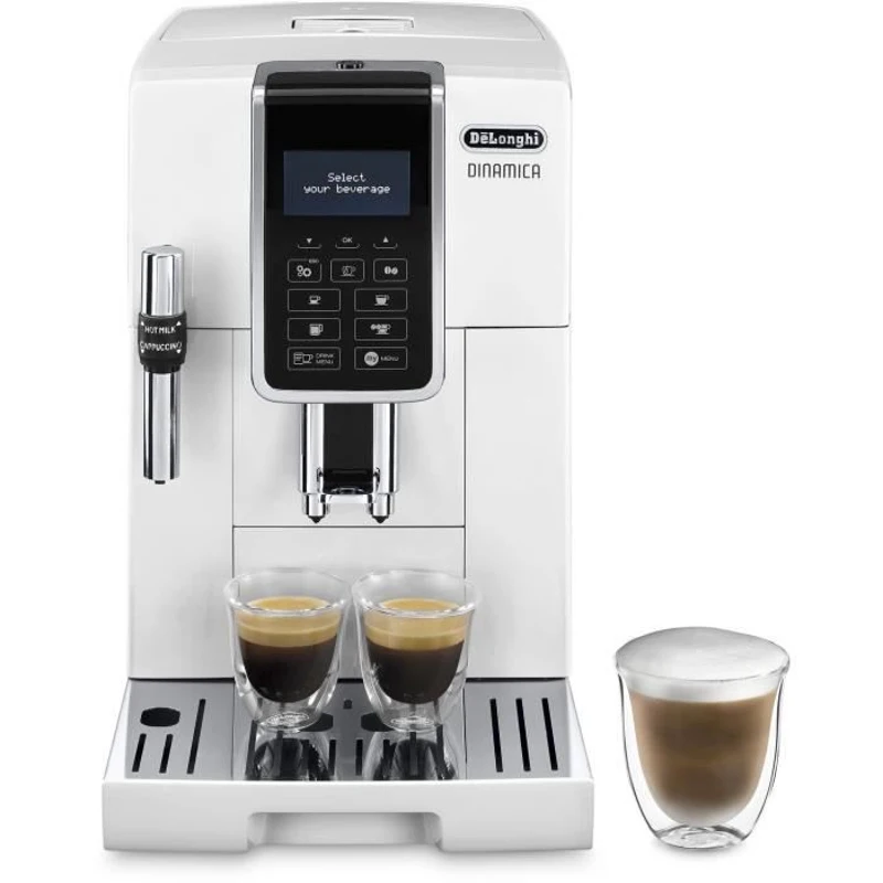 Machine expresso automatique avec broyeur - DELONGHI Dinamica ECAM350.35.W - Buse vapeur - 15 bar - Machine a café grains - Blanc