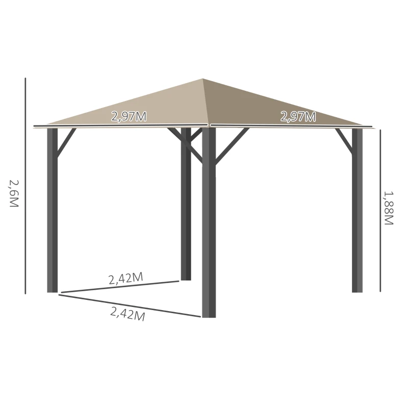 Outsunny Gartenpavillon Pavillon 3 x 3 m Gartenzelt Dach mit Belüftungslöcher Festzelt Partyzelt mit 4 x Seitenteile wetterfest Aluminium Polyester khaki