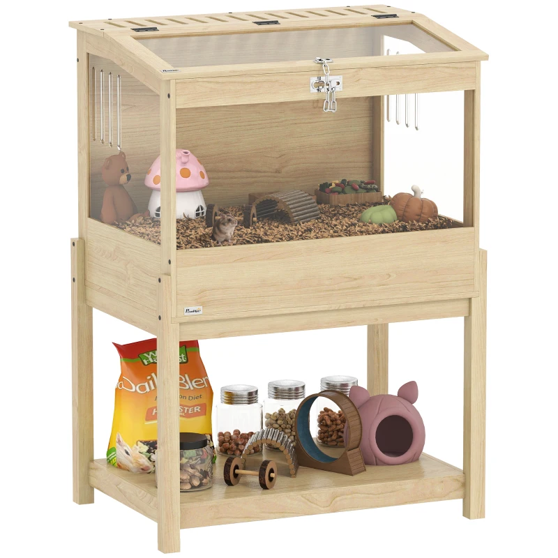 PawHut Gaiola Elevada para Hamsters com Arrumação e Tampa Abrível 83,2x50x103 cm Cor Madeira